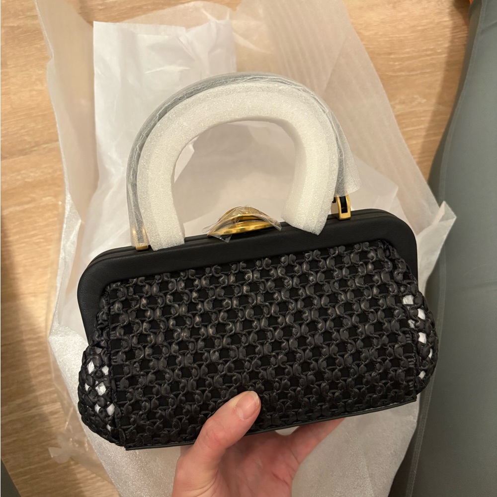 Cult Gaia Black Woven Crossbody Bag with Gold Hardware